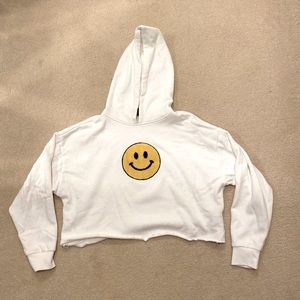 Cropped white smiley face hoodie